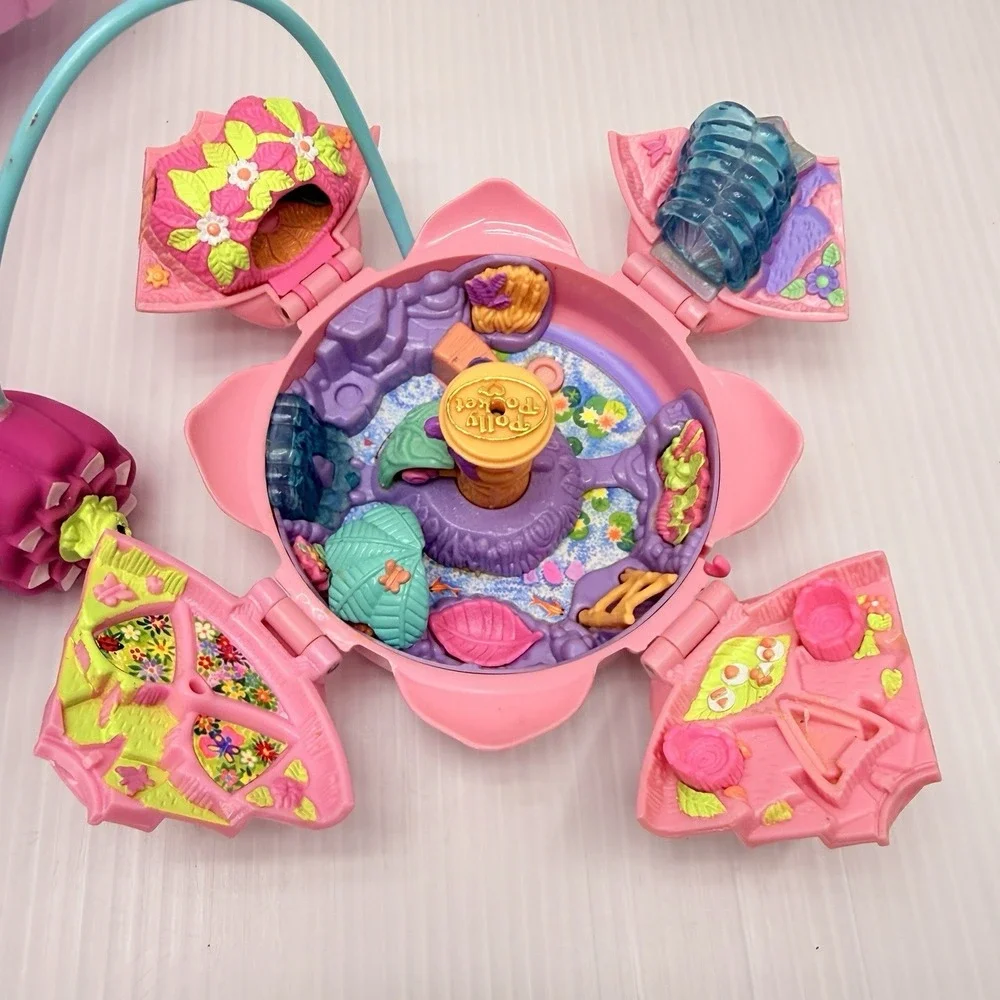 Vintage Polly Pocket Lot 1996 Bluebird Lotus Flower & Unicorn Party Playsets